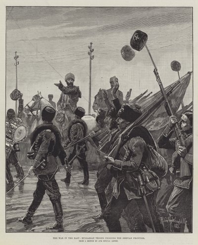 La guerra en el Este, tropas búlgaras cruzando la frontera serbia de Richard Caton Woodville junior